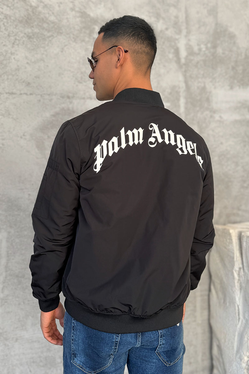 Palm Angels Мужской чёрный бомбер Bear logo-patch