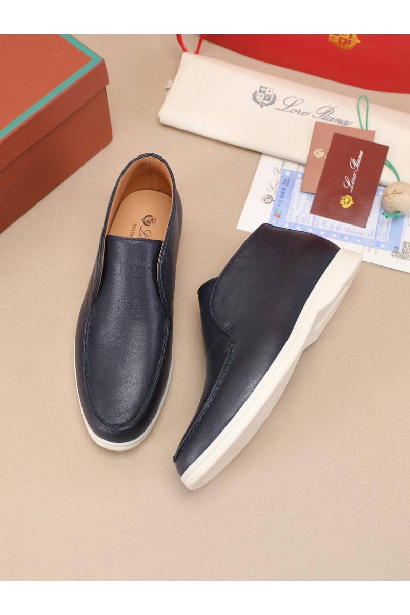 Loro Piana Кожаные лоферы с меховой стелькой Open Walk - Navy