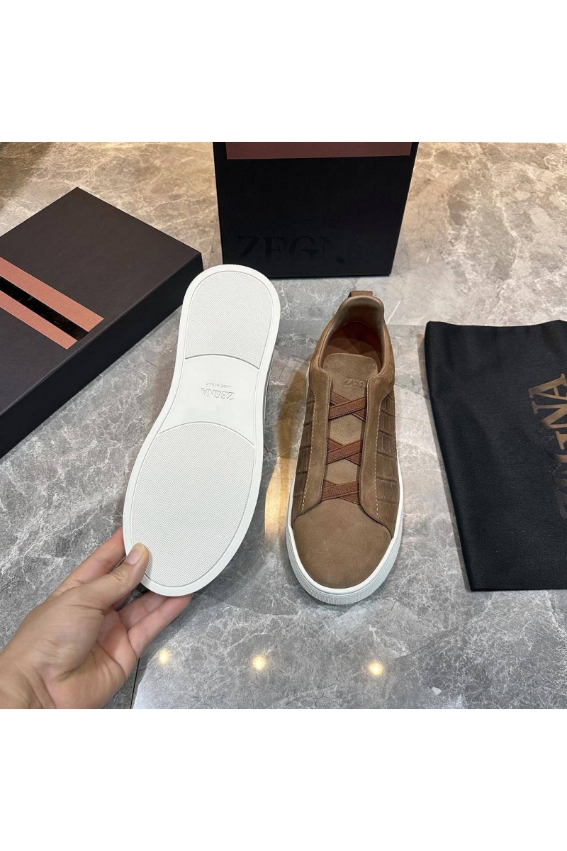 Zegna Мужские кроссовки Triple Stitch Alligator - Brown