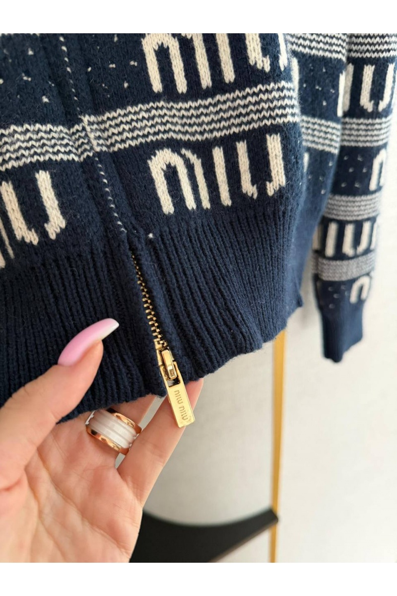 MIU MIU  Женский шерстяной свитер на молнии Premium - Navy