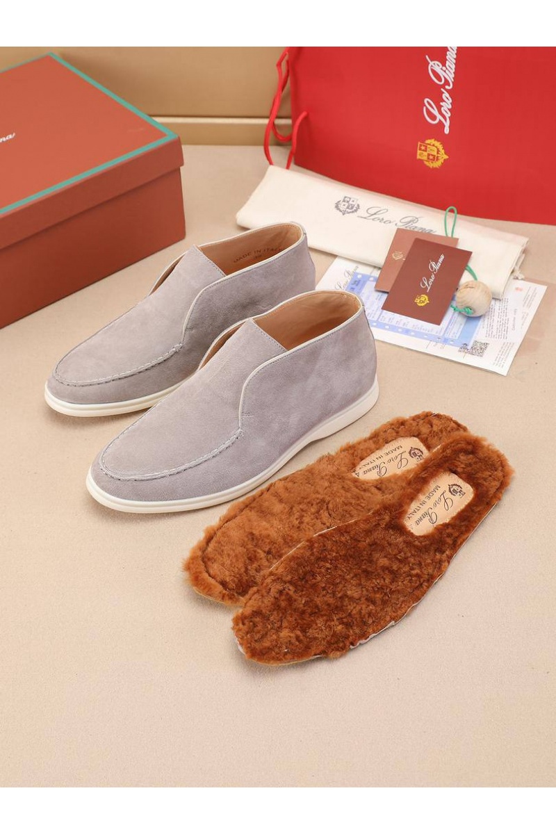 Loro Piana Замшевые лоферы с меховой стелькой Open Walk - Grey