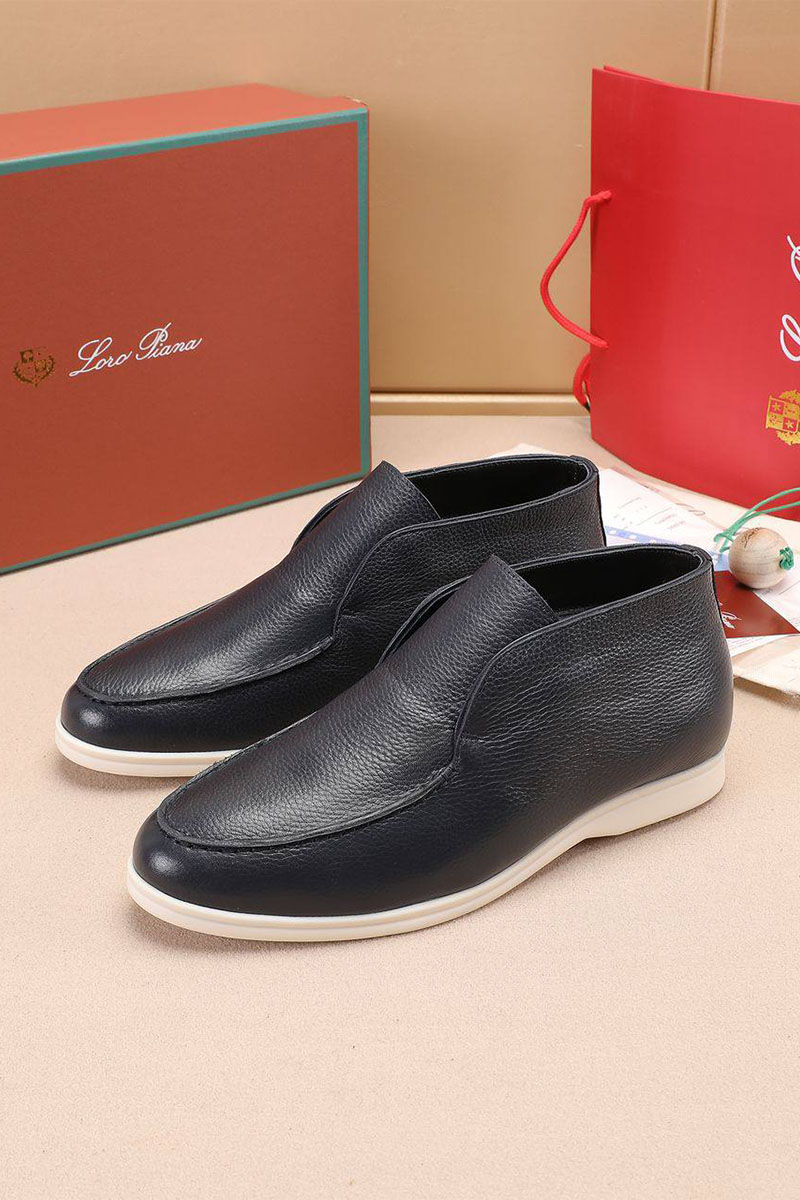 Loro Piana Кожаные лоферы с мехом Open Walk - Navy