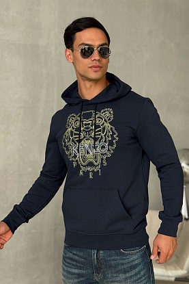 Тёмно-синее худи Tiger Head embroidered