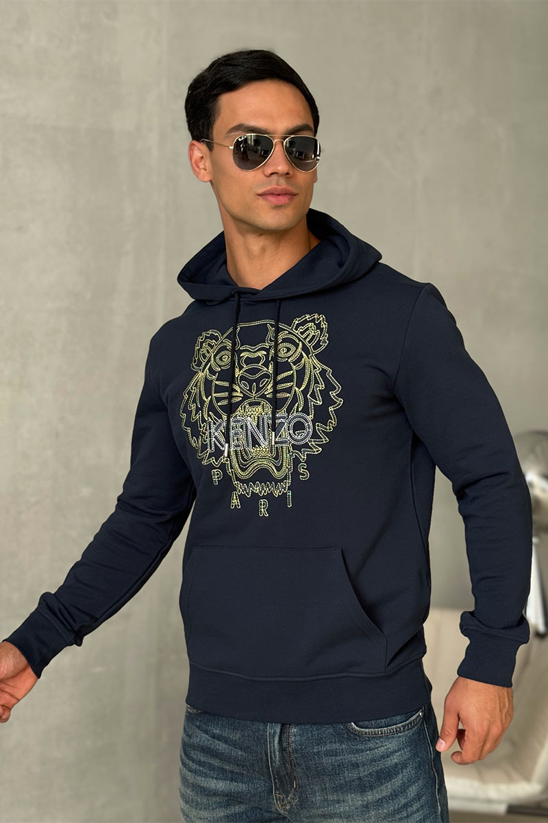 Kenzo Тёмно-синее худи Tiger Head embroidered