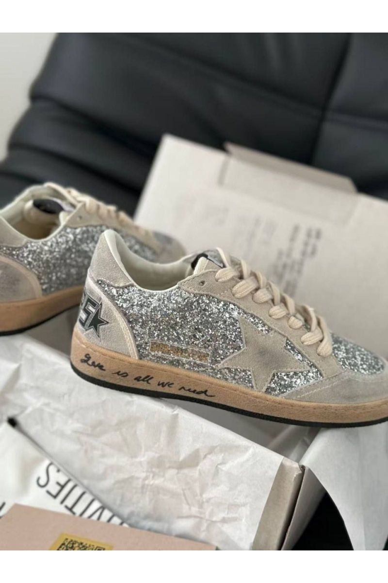Designer Clothing Женские кожаные кроссовки Golden Goose Ball Star Premium - Grey Sequin