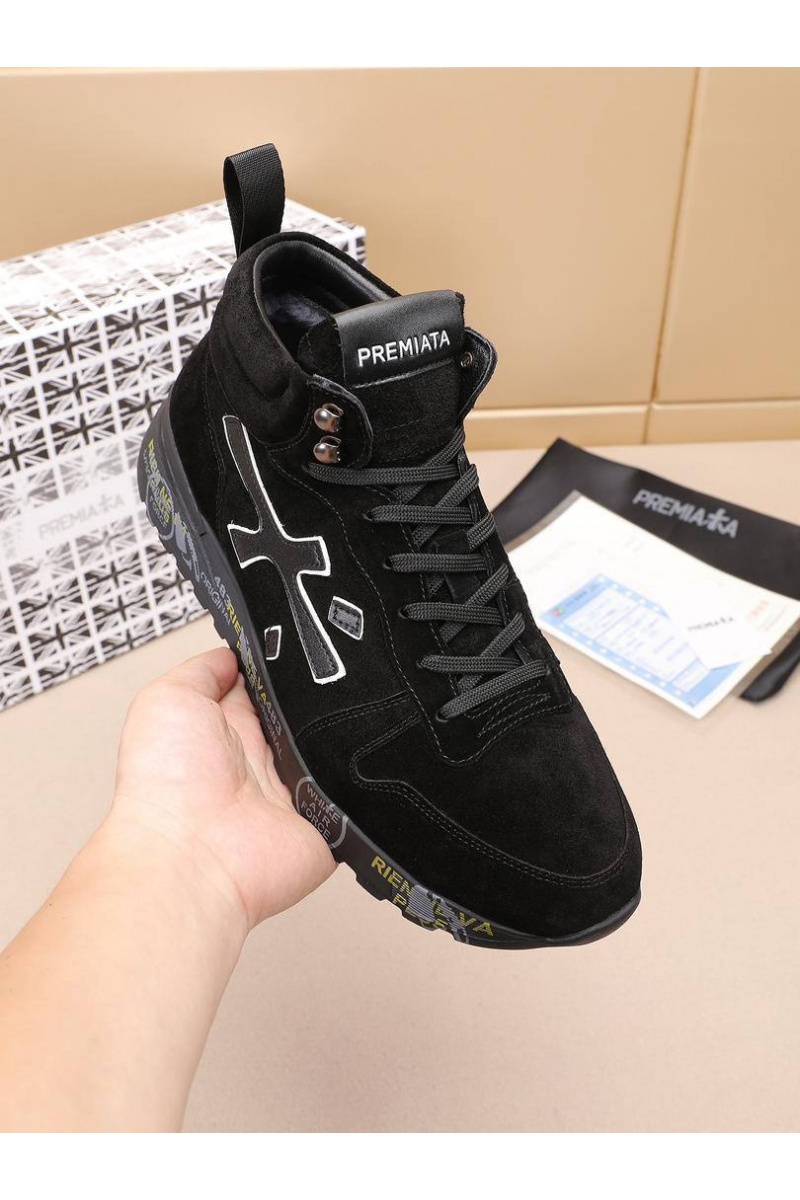 Premiata Замшевые кроссовки с мехом high-top - Black