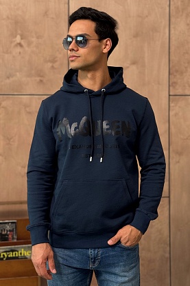 Тёмно-синее худи graffiti logo-print