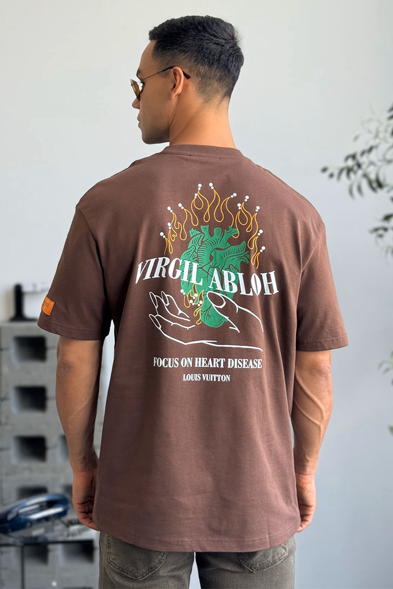 Lоuis Vuittоn Коричневая оверсайз футболка Virgil Abloh