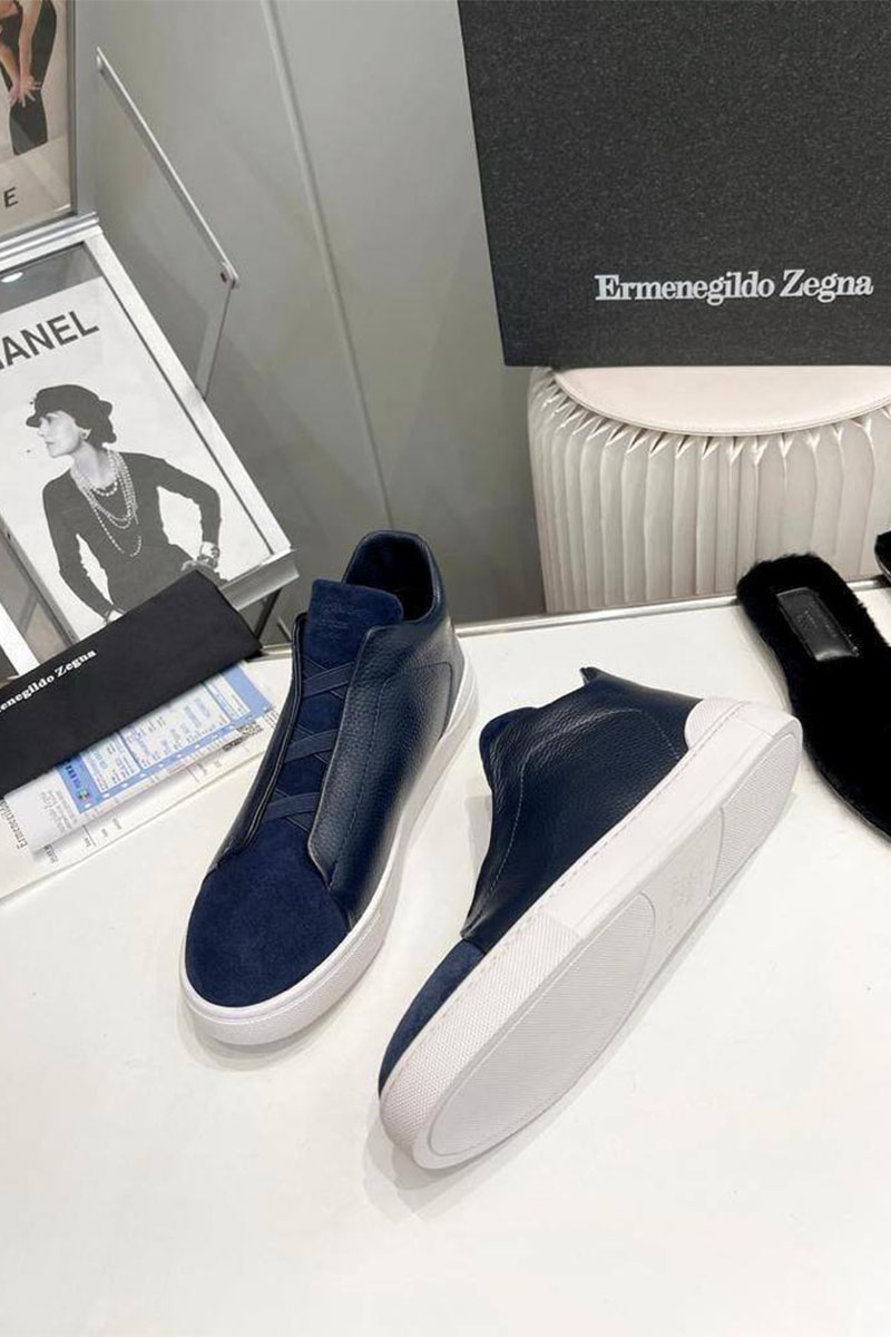 Zegna Кроссовки с мехом Triple Stitch high-top - Navy