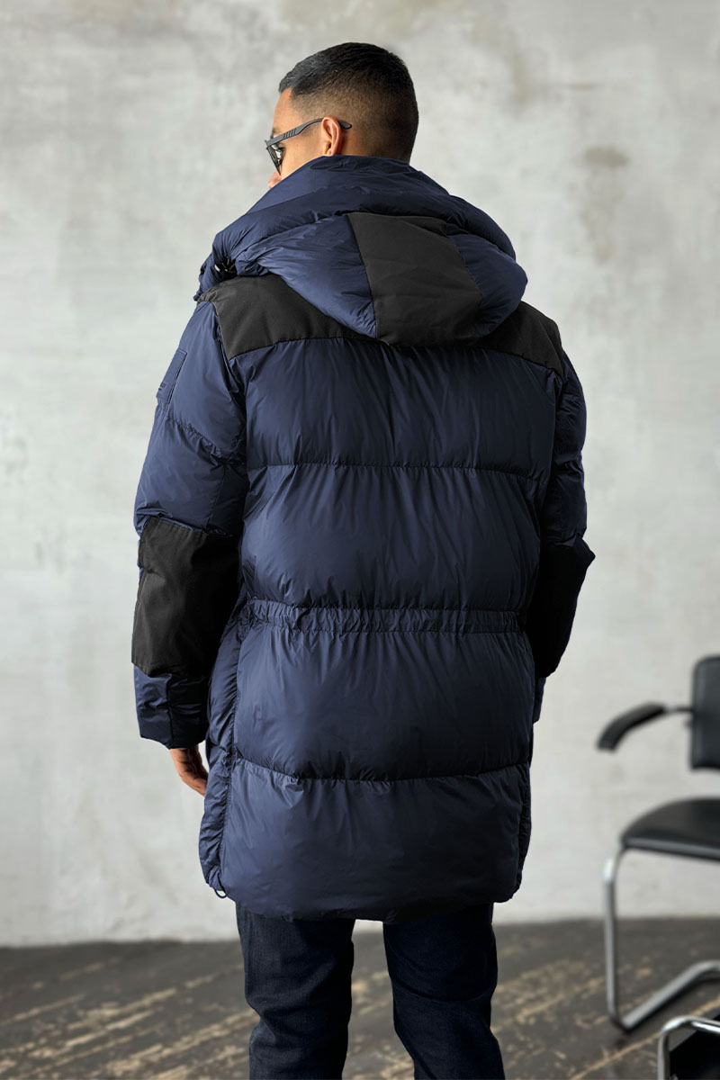 Burberry Удлинённый тёмно-синий пуховик Nylon logo-patch