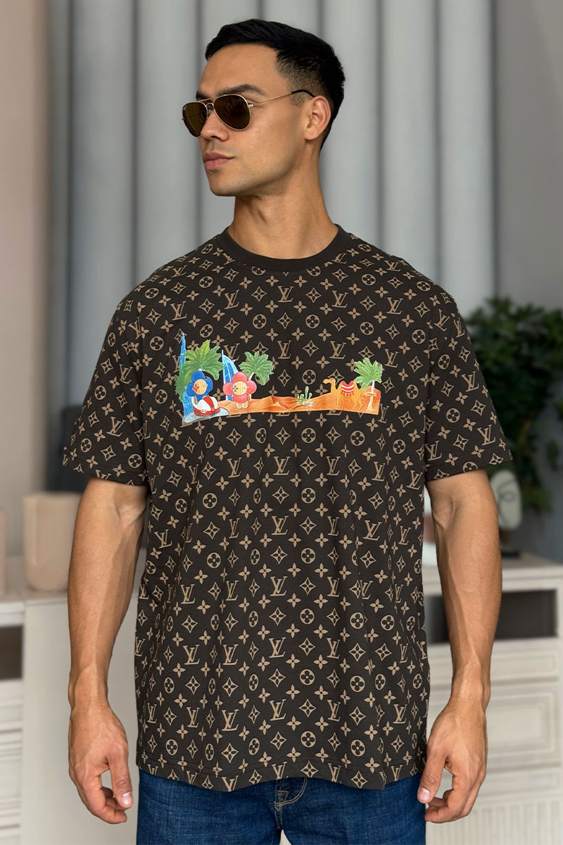 Lоuis Vuittоn Коричневая оверсайз футболка Monogram All-over Dubai