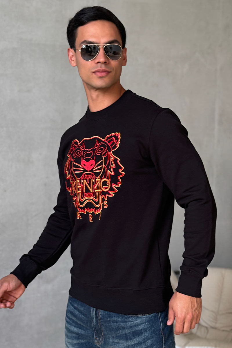 Kenzo Чёрный мужской свитшот Tiger Head embroidered