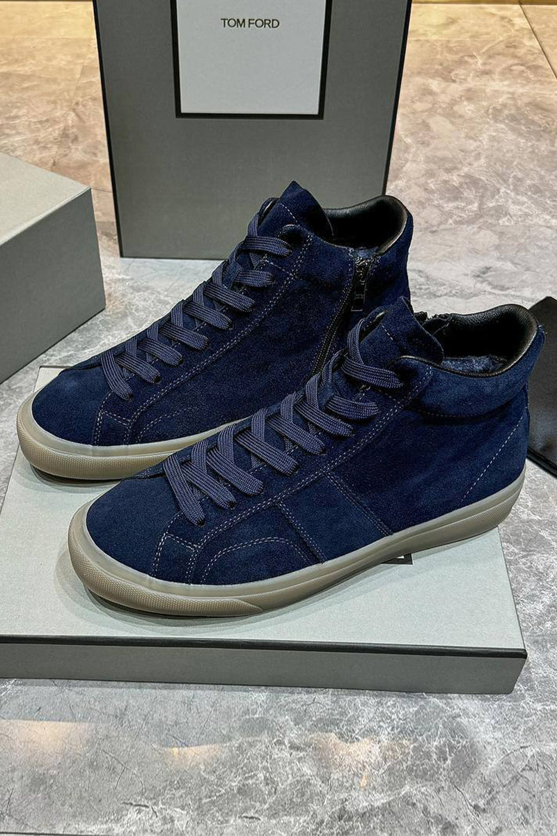 Tom Ford Замшевые кроссовки с мехом high-top - Navy