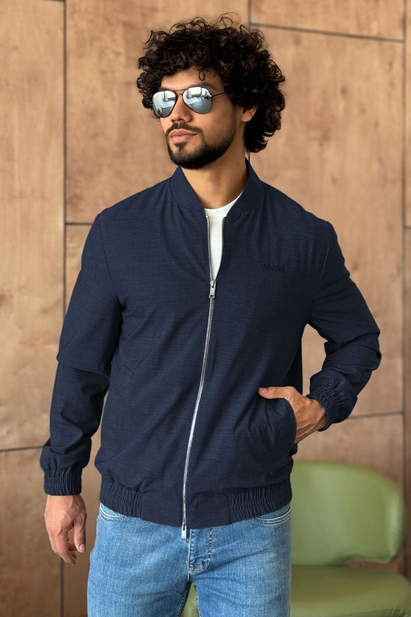 Zegna Мужской бомбер синего цвета