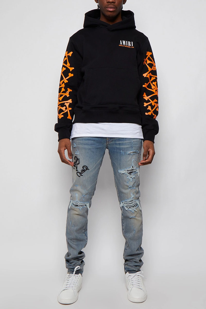 Amiri Чёрное мужское худи Bones logo-print