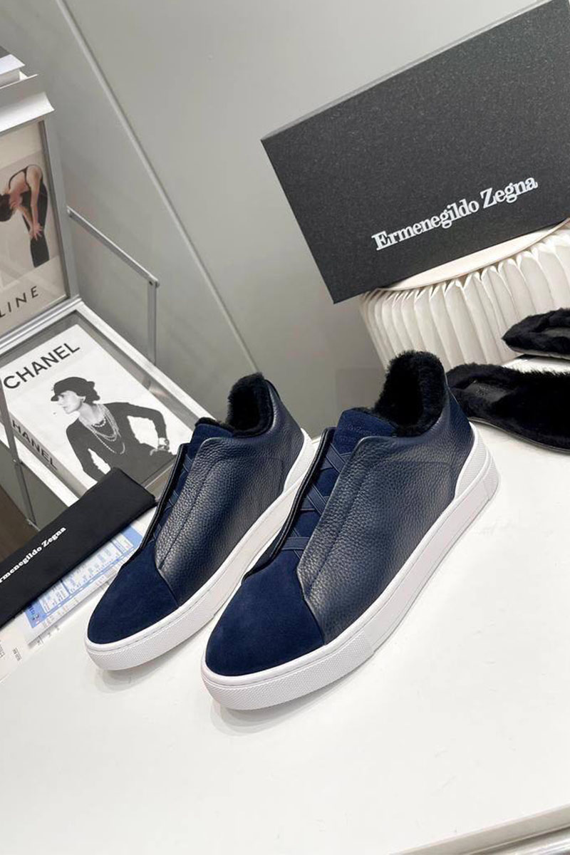 Zegna Кроссовки с мехом Triple Stitch low-top - Navy