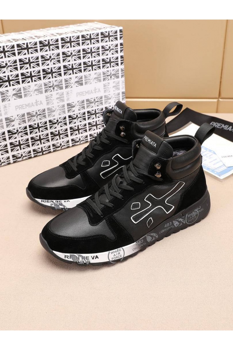 Premiata Комбинированные кроссовки с мехом high-top - Black