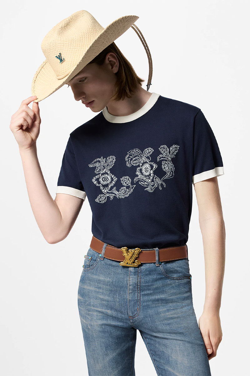 Lоuis Vuittоn Мужская тёмно-синяя футболка Premium Intarsia floral 