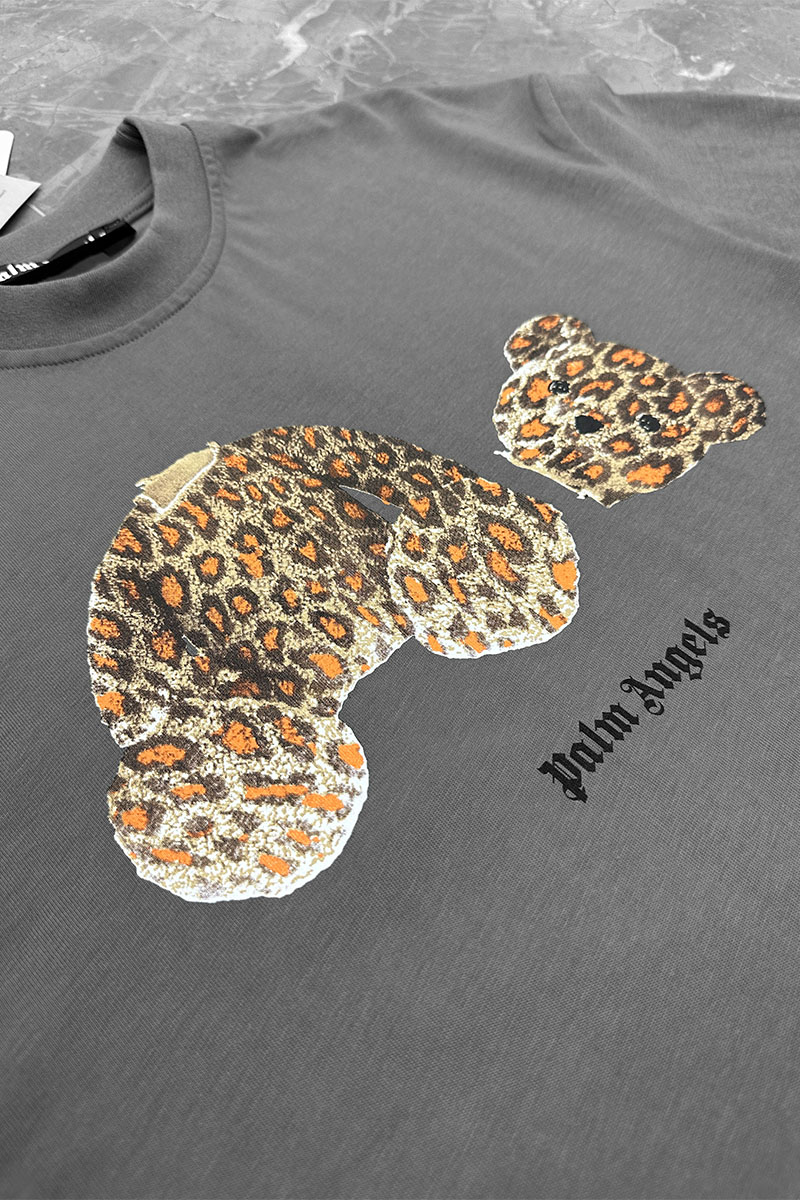 Palm Angels Серая оверсайз футболка Leopard Bear