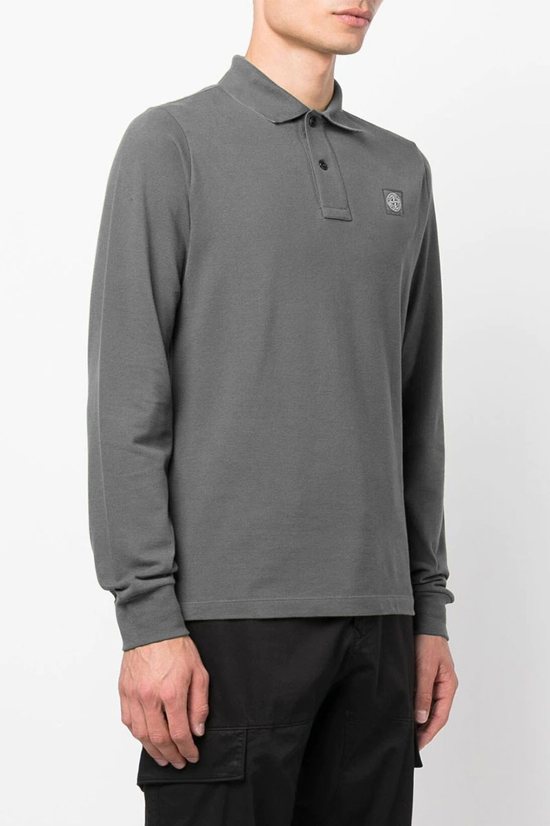 Stone Island Поло с длинным рукавом logo-patch - Grey