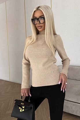 Женская трикотажная водолазка Premium - Beige