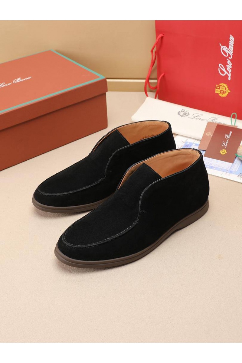 Loro Piana Замшевые лоферы с меховой стелькой Open Walk - Black