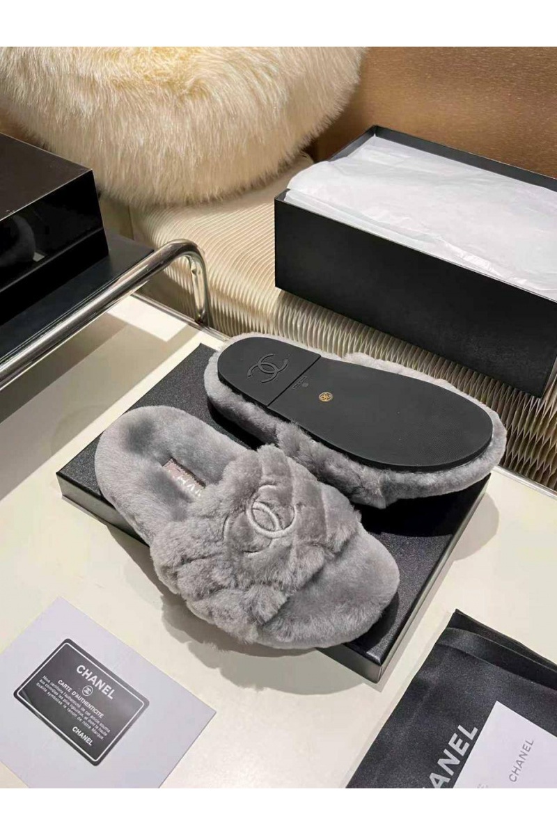 Chаnеl Женские меховые шлёпанцы Oran premium - Grey