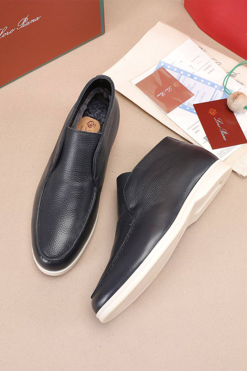 Loro Piana Кожаные лоферы с мехом Open Walk - Navy