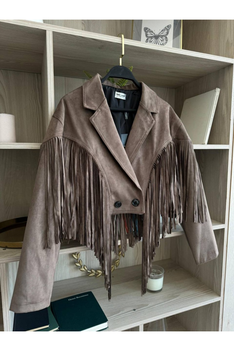 Yves Saint Laurent Женская замшевая косуха с бахромой 