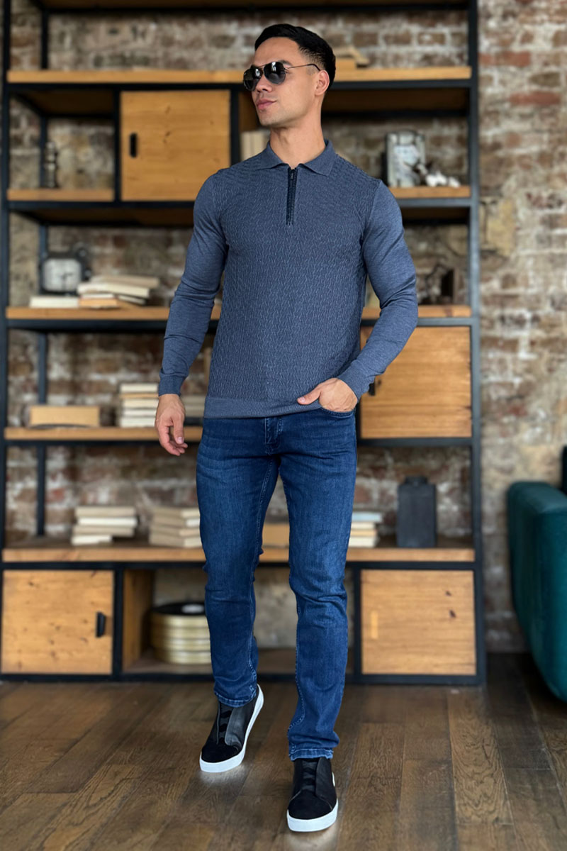Zilli Поло с длинным рукавом zip-up - Indigo