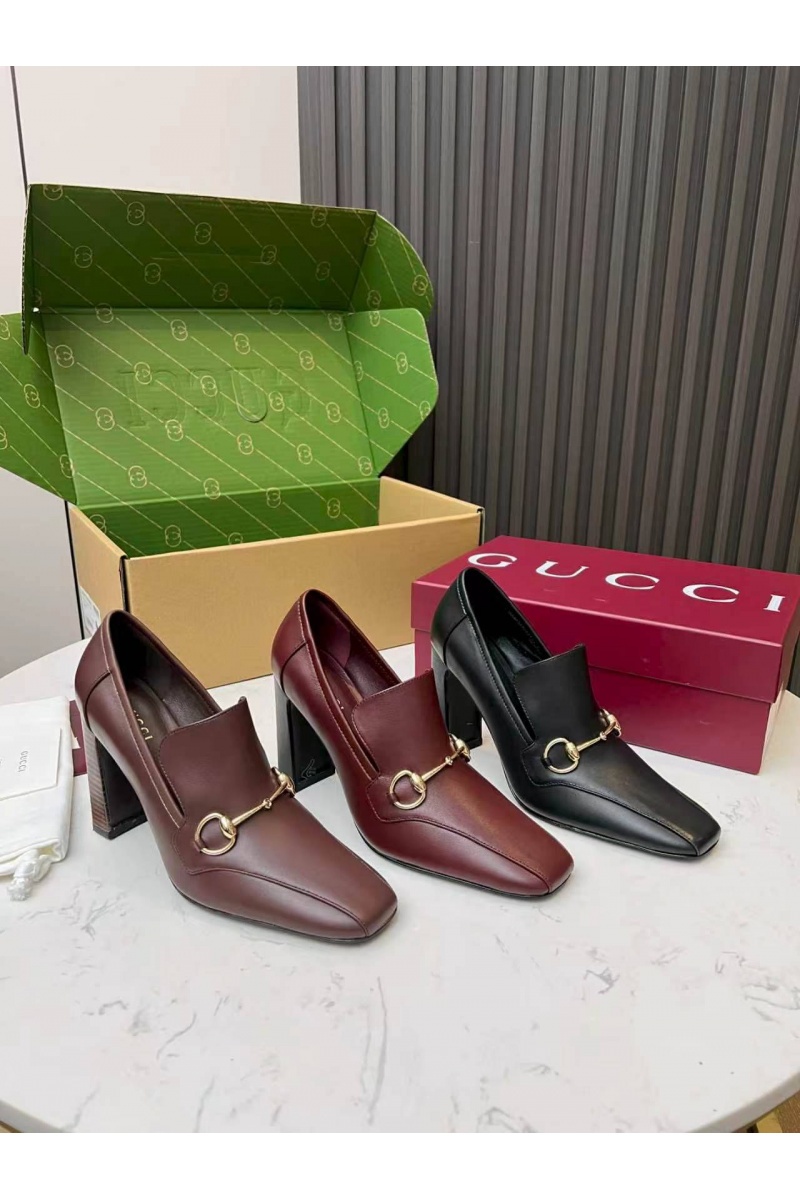 Gucci Женские кожаные лоферы на каблуке Signora Pump premium