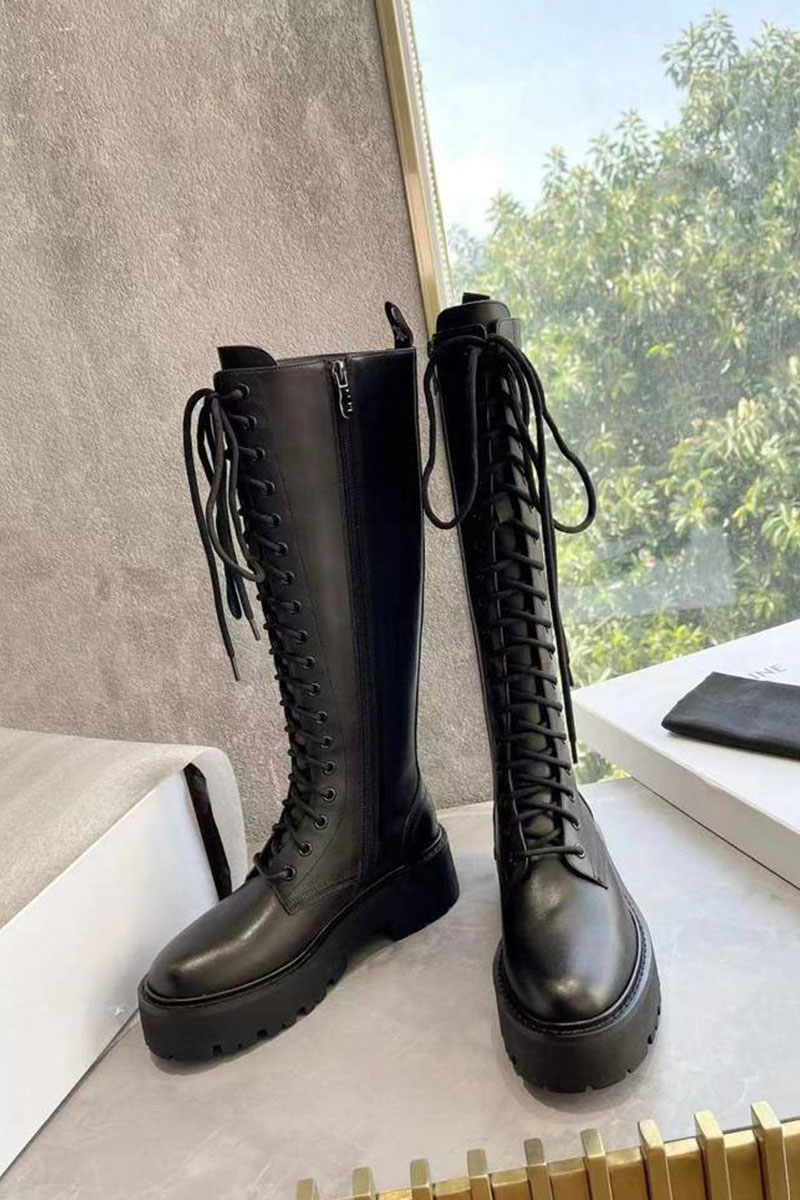 Celine Женские кожаные сапоги Premium - Black