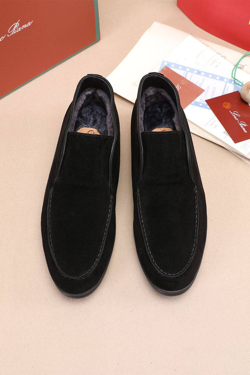 Loro Piana Замшевые лоферы с мехом Open Walk - Black