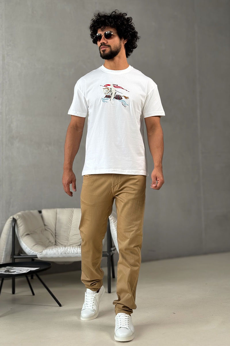 Burberry Мужская белая футболка Equestrian Knight