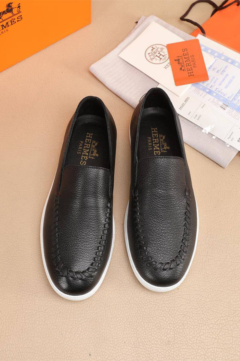 Hermes Мужские кожаные лоферы Julian - Black