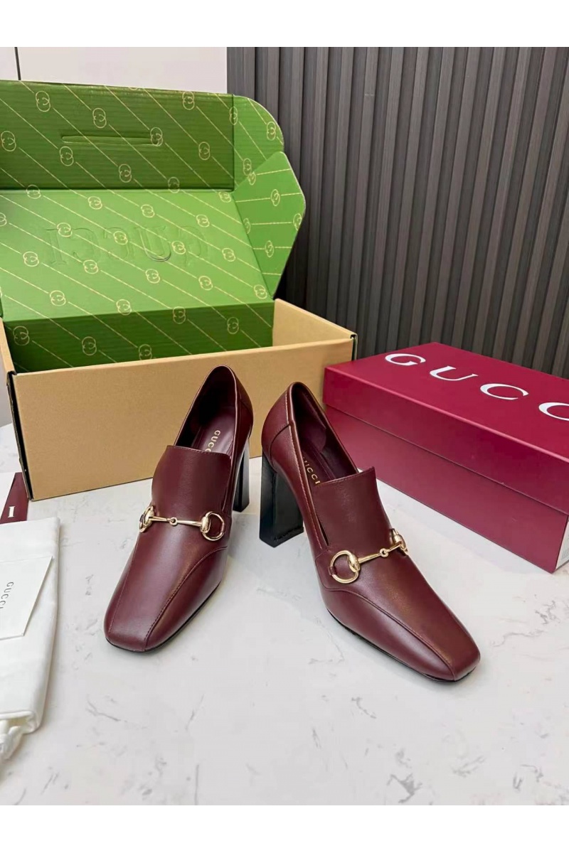 Gucci Женские кожаные лоферы на каблуке Signora Pump premium
