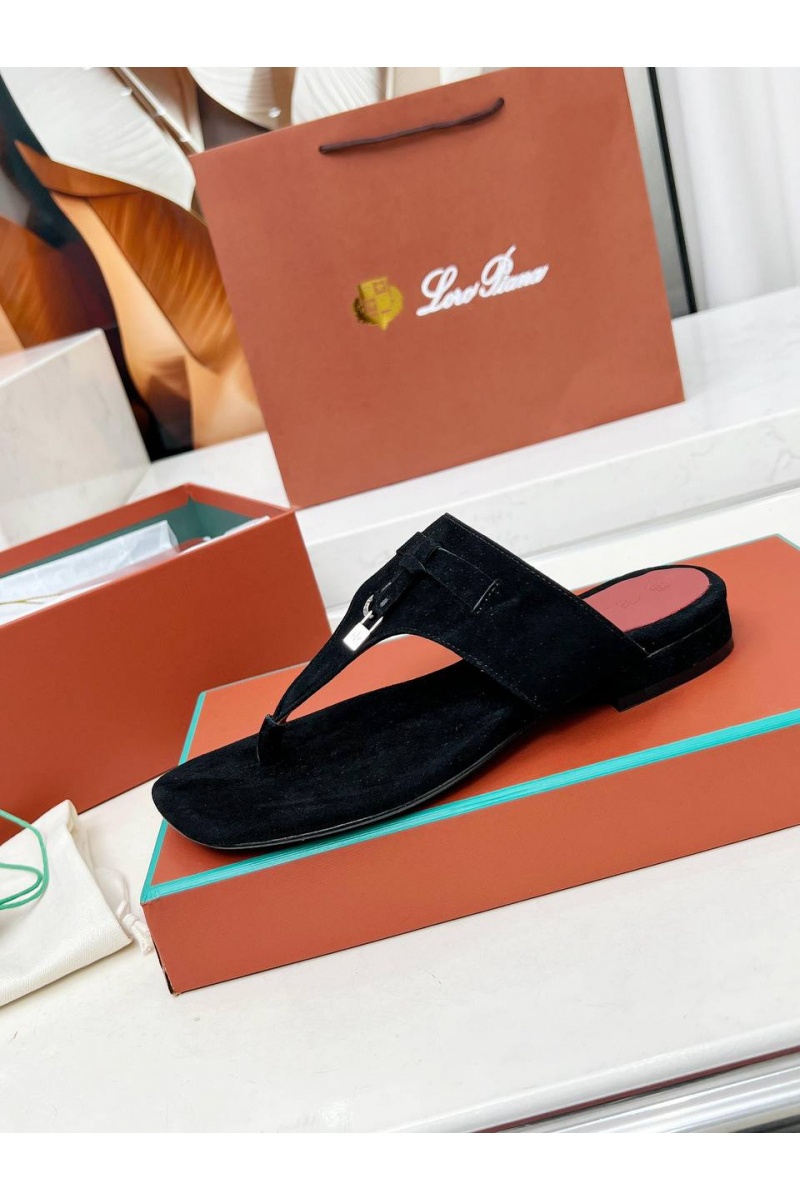 Loro Piana Женские замшевые шлёпанцы Premium - Black