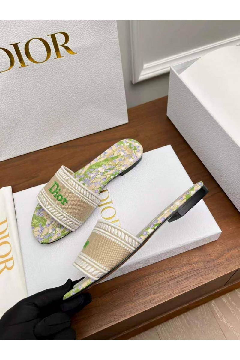 Dior Женские шлепанцы Dway Slide Embroidered Cotton premium