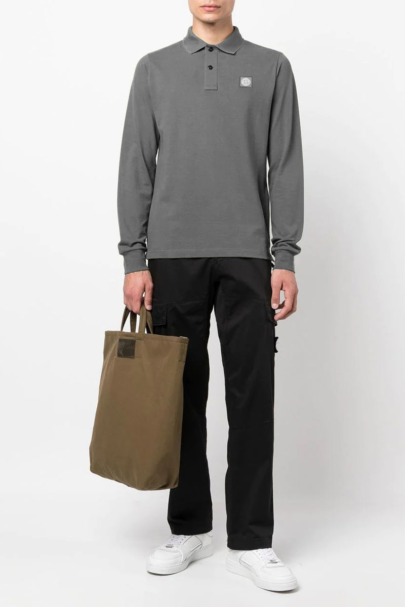 Stone Island Поло с длинным рукавом logo-patch - Grey