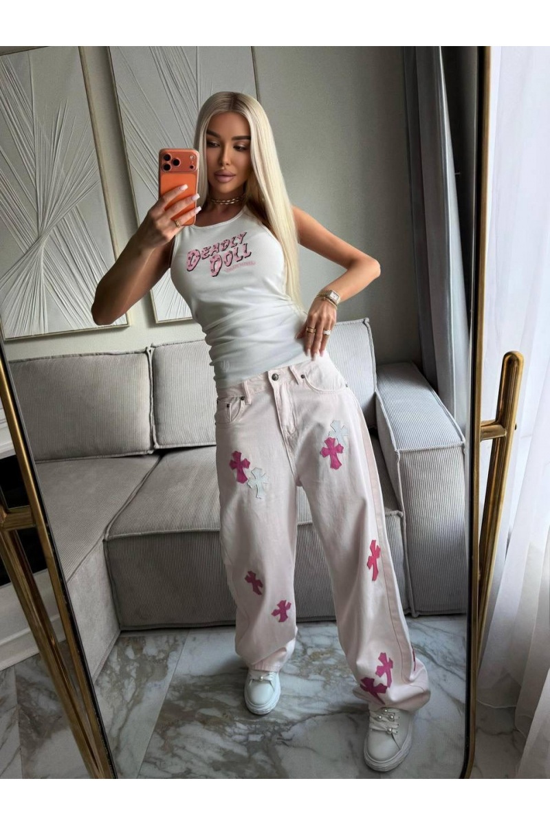 Chrome Hearts Женские прямые джинсы белого цвета premium