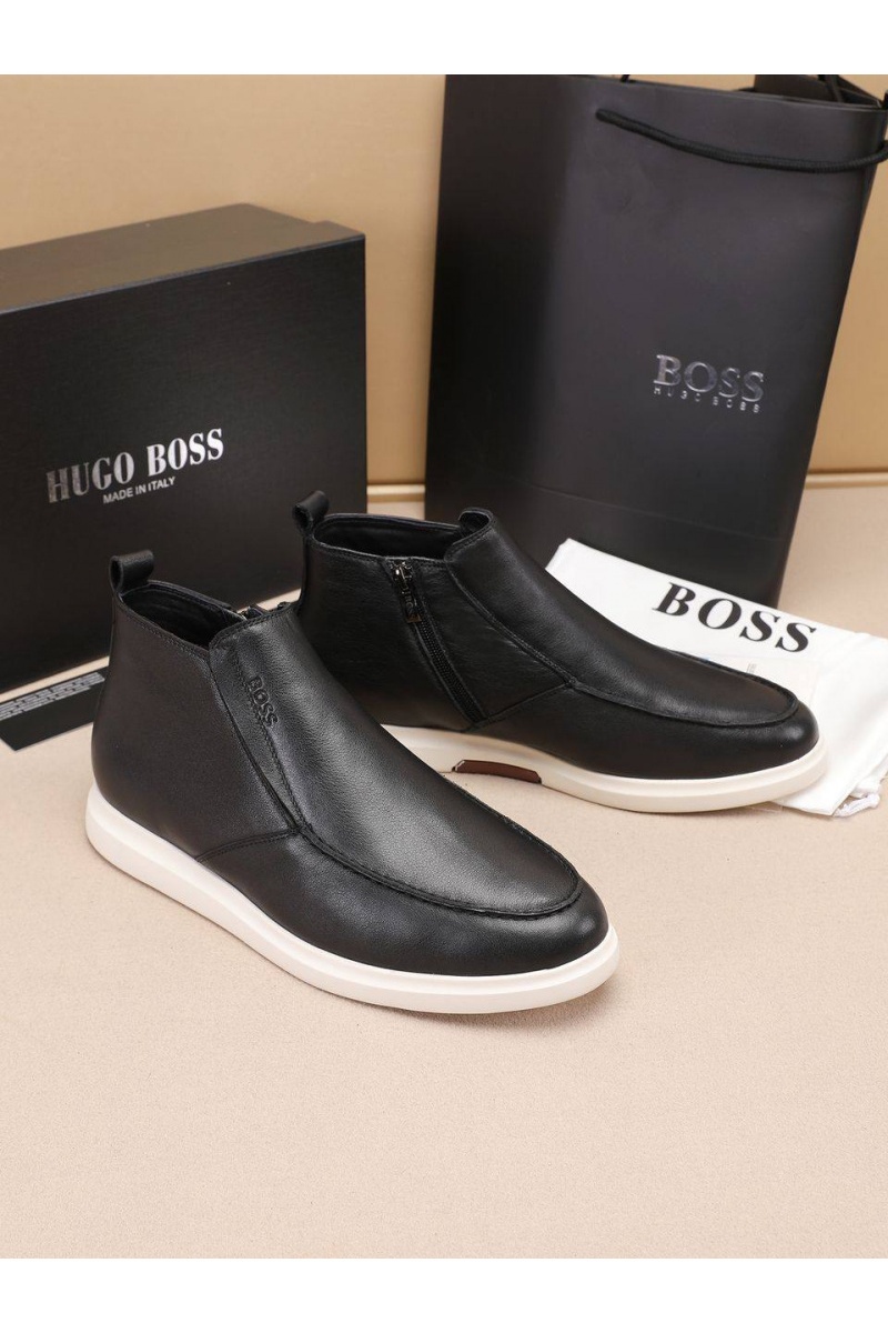 Hugо Воss Кожаные лоферы с мехом high-top - Black