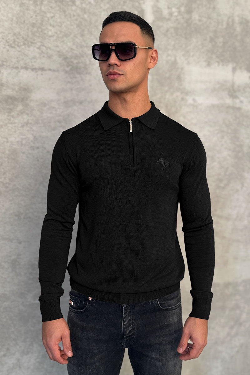 Stеfаnо Riссi Чёрное поло с длинным рукавом zip-up 