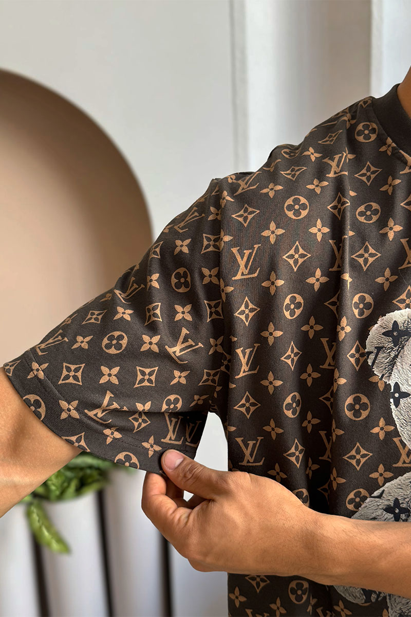 Lоuis Vuittоn Коричневая оверсайз футболка Monogram All-over Bear