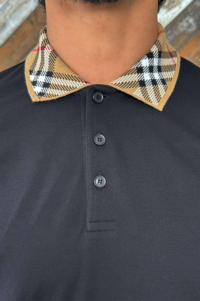 Burberry Мужское чёрное поло check collar