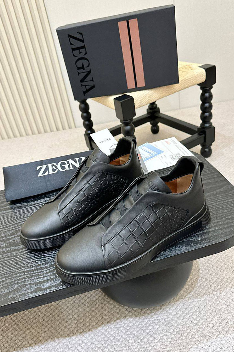 Zegna Мужские кроссовки Triple Stitch Alligator - Black