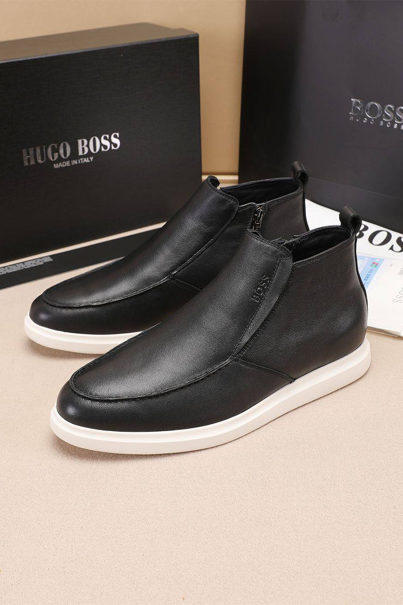 Hugо Воss Кожаные лоферы с мехом high-top - Black