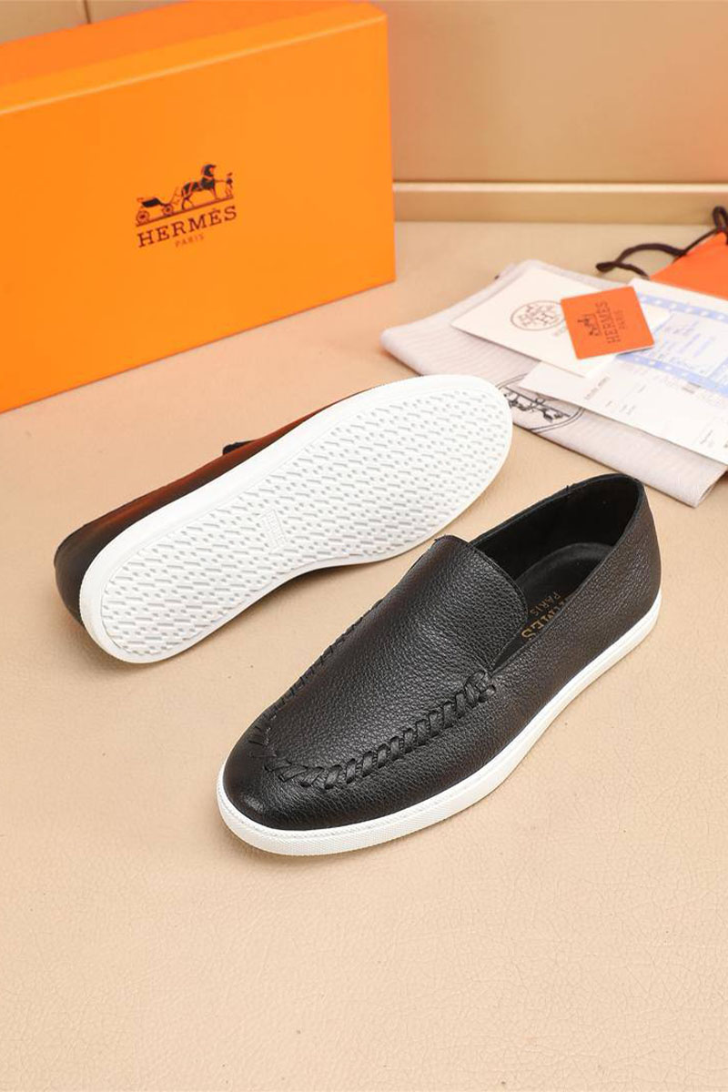 Hermes Мужские кожаные лоферы Julian - Black