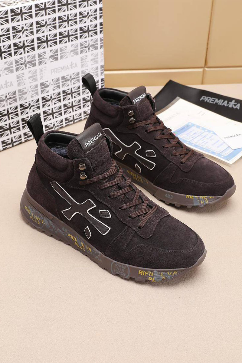Premiata Замшевые кроссовки с мехом high-top - Brown