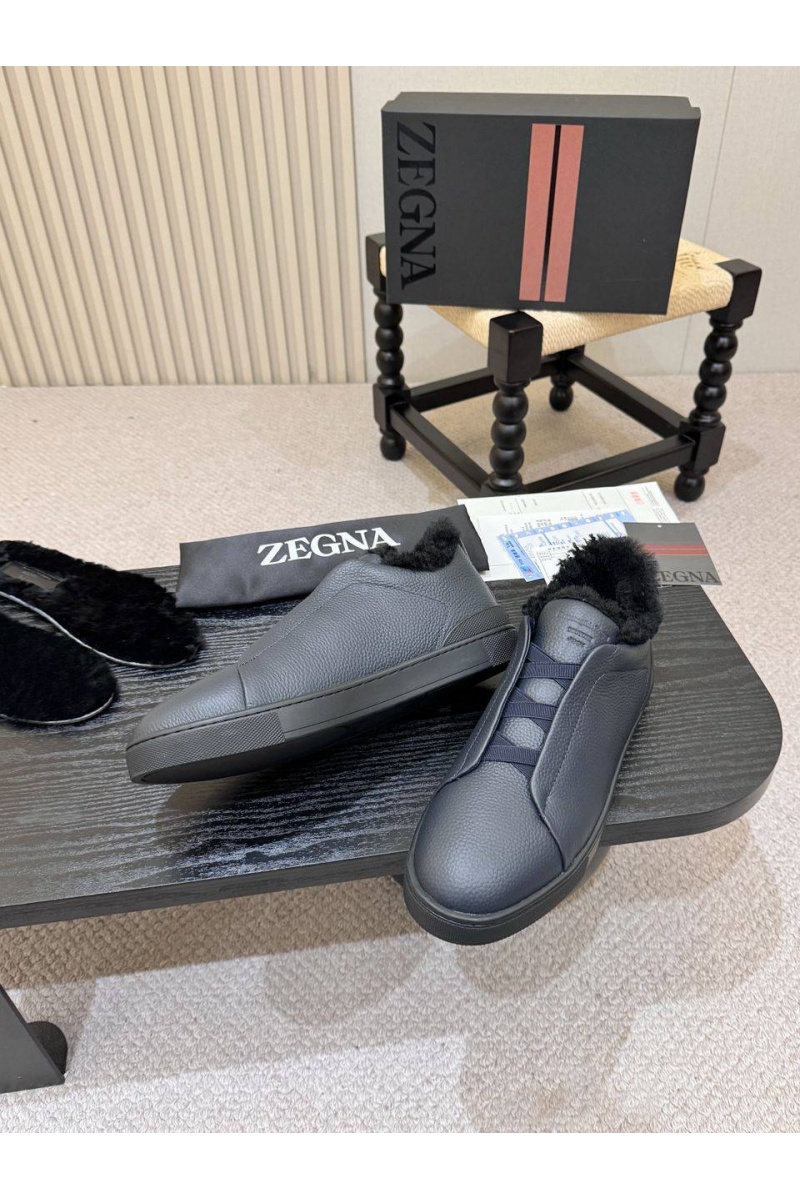 Zegna Кроссовки с мехом Triple Stitch high-top