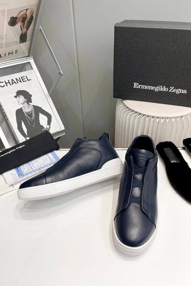 Zegna Кроссовки с мехом Triple Stitch - Navy